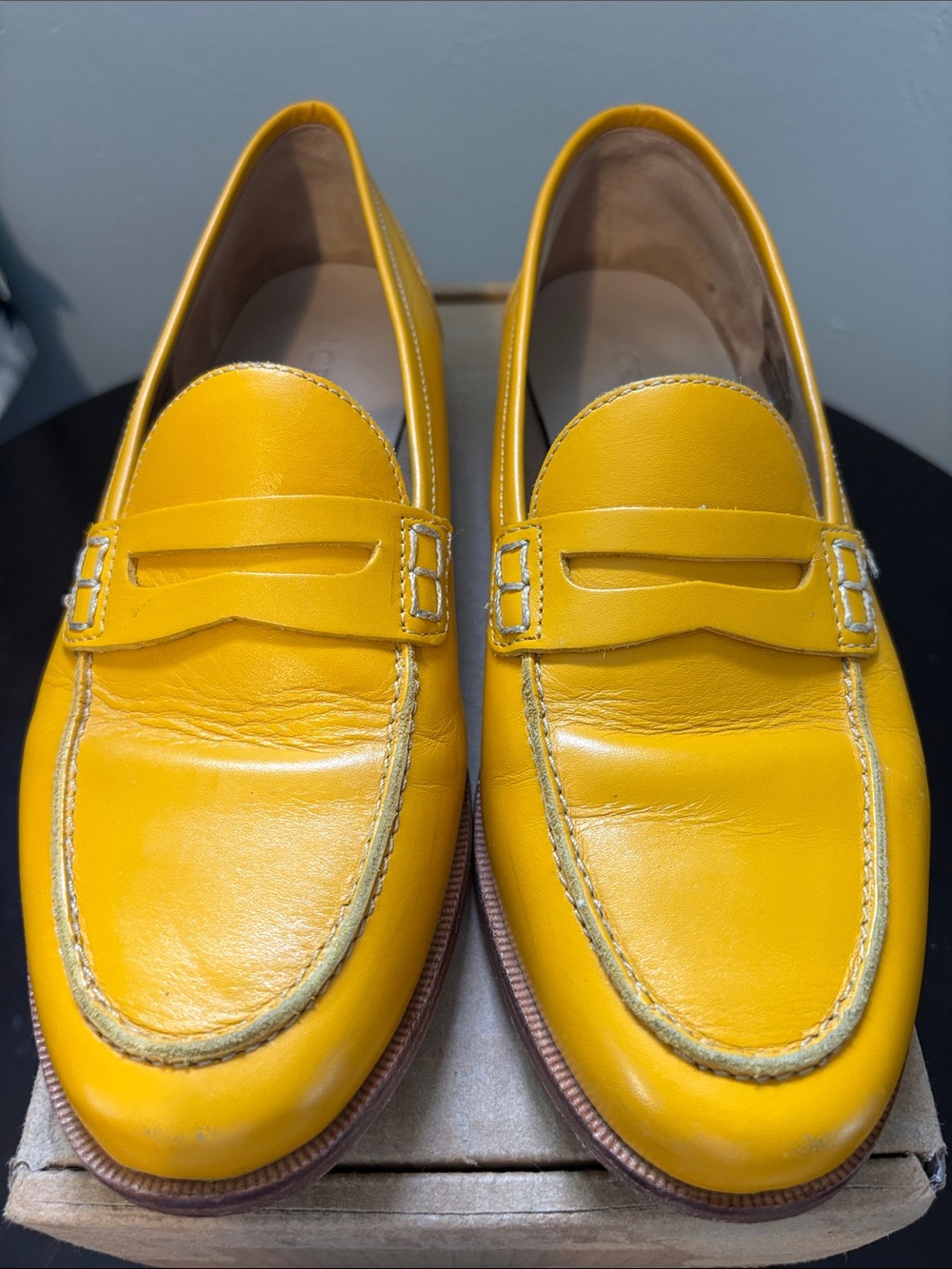 J. Crew Yellow Leather Penny Loafers - Size 8
